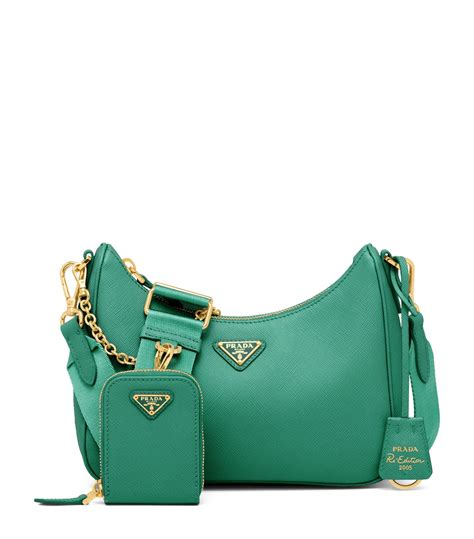 prada green saffiano medium handbag bag with shoulder strap|authentic Prada saffiano bag.